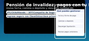 Pensión de invalidez: pagos con RUT — revisar fecha, cambiar a depósito y descargar liquidación
